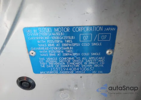 2008 Suzuki Grand Vitara Xsport z USA, uszkodzony, nr VIN JS3TE944084100637